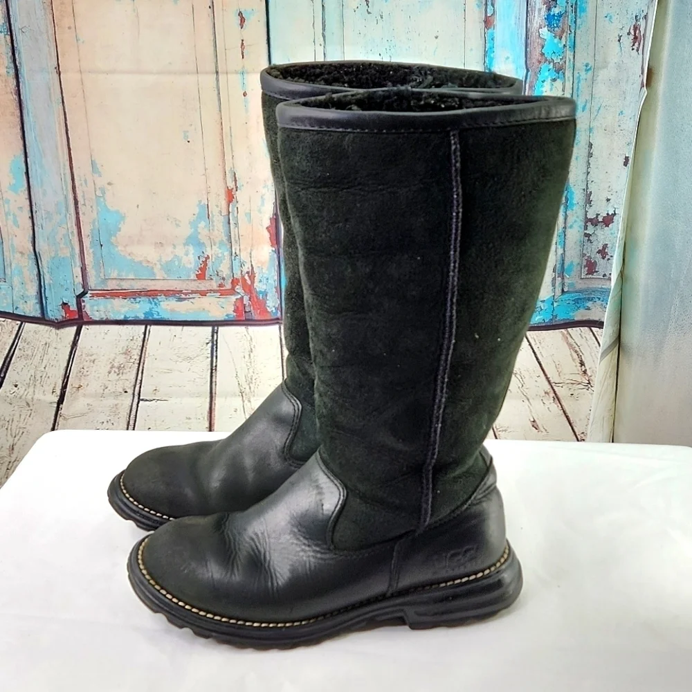 Ugg 5382 Black Boots 5 Leather‎ Suede